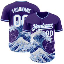 Load image into Gallery viewer, Custom Purple White-Light Blue Japanese Wave 3D Pattern Design Authentic Baseball Jersey

