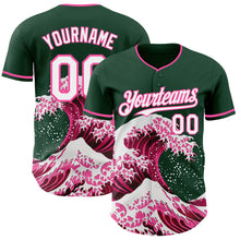 Load image into Gallery viewer, Custom Green White-Pink Japanese Wave 3D Pattern Design Authentic Baseball Jersey
