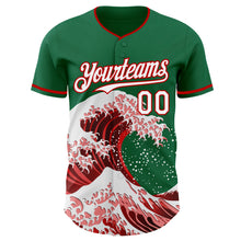 Load image into Gallery viewer, Custom Kelly Green White-Red Japanese Wave 3D Pattern Design Authentic Baseball Jersey
