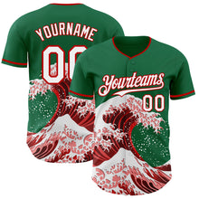 Load image into Gallery viewer, Custom Kelly Green White-Red Japanese Wave 3D Pattern Design Authentic Baseball Jersey
