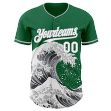 Charger l'image dans la galerie, Custom Kelly Green White-Gray Japanese Wave 3D Pattern Design Authentic Baseball Jersey
