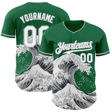 Charger l'image dans la galerie, Custom Kelly Green White-Gray Japanese Wave 3D Pattern Design Authentic Baseball Jersey
