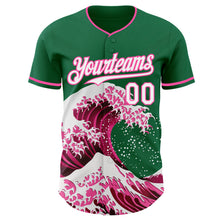 Charger l'image dans la galerie, Custom Kelly Green White-Pink Japanese Wave 3D Pattern Design Authentic Baseball Jersey
