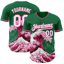Charger l'image dans la galerie, Custom Kelly Green White-Pink Japanese Wave 3D Pattern Design Authentic Baseball Jersey
