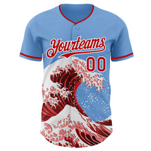 Laden Sie das Bild in den Galerie-Viewer, Custom Light Blue Red-White Japanese Wave 3D Pattern Design Authentic Baseball Jersey
