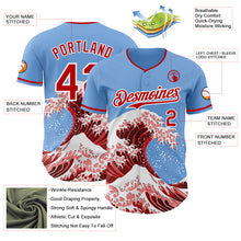 Laden Sie das Bild in den Galerie-Viewer, Custom Light Blue Red-White Japanese Wave 3D Pattern Design Authentic Baseball Jersey
