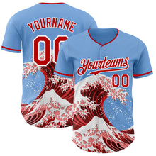 Laden Sie das Bild in den Galerie-Viewer, Custom Light Blue Red-White Japanese Wave 3D Pattern Design Authentic Baseball Jersey
