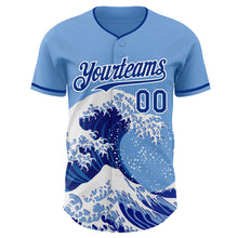 Load image into Gallery viewer, Custom Light Blue Royal-White Japanese Wave 3D Pattern Design Authentic Baseball Jersey
