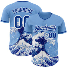 Load image into Gallery viewer, Custom Light Blue Royal-White Japanese Wave 3D Pattern Design Authentic Baseball Jersey
