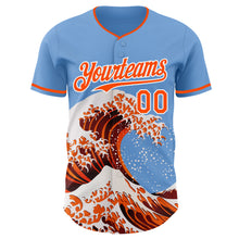 Load image into Gallery viewer, Custom Light Blue Orange-White Japanese Wave 3D Pattern Design Authentic Baseball Jersey
