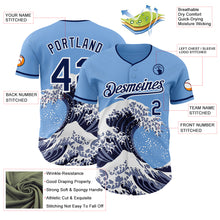 Load image into Gallery viewer, Custom Light Blue Navy-White Japanese Wave 3D Pattern Design Authentic Baseball Jersey
