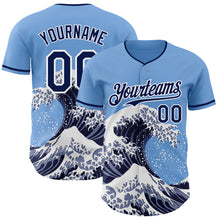 Load image into Gallery viewer, Custom Light Blue Navy-White Japanese Wave 3D Pattern Design Authentic Baseball Jersey
