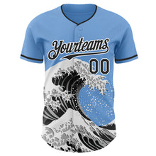 Загрузить изображение в средство просмотра галереи, Custom Light Blue Black-White Japanese Wave 3D Pattern Design Authentic Baseball Jersey
