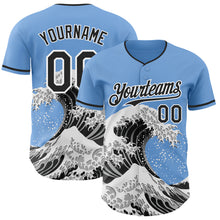 Загрузить изображение в средство просмотра галереи, Custom Light Blue Black-White Japanese Wave 3D Pattern Design Authentic Baseball Jersey
