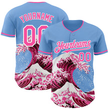 Load image into Gallery viewer, Custom Light Blue Pink-White Japanese Wave 3D Pattern Design Authentic Baseball Jersey
