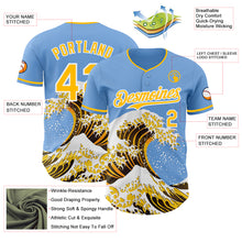 Load image into Gallery viewer, Custom Light Blue Gold-White Japanese Wave 3D Pattern Design Authentic Baseball Jersey
