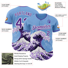 Load image into Gallery viewer, Custom Light Blue Purple-White Japanese Wave 3D Pattern Design Authentic Baseball Jersey
