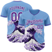 Load image into Gallery viewer, Custom Light Blue Purple-White Japanese Wave 3D Pattern Design Authentic Baseball Jersey
