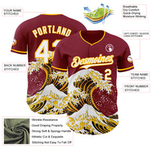 Laden Sie das Bild in den Galerie-Viewer, Custom Crimson White-Gold Japanese Wave 3D Pattern Design Authentic Baseball Jersey

