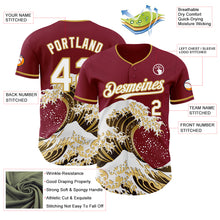 Laden Sie das Bild in den Galerie-Viewer, Custom Crimson White-Old Gold Japanese Wave 3D Pattern Design Authentic Baseball Jersey
