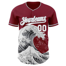 Laden Sie das Bild in den Galerie-Viewer, Custom Crimson White-Gray Japanese Wave 3D Pattern Design Authentic Baseball Jersey
