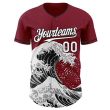 Laden Sie das Bild in den Galerie-Viewer, Custom Crimson White-Black Japanese Wave 3D Pattern Design Authentic Baseball Jersey

