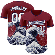 Laden Sie das Bild in den Galerie-Viewer, Custom Crimson White-Navy Japanese Wave 3D Pattern Design Authentic Baseball Jersey
