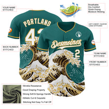Laden Sie das Bild in den Galerie-Viewer, Custom Teal White-Old Gold Japanese Wave 3D Pattern Design Authentic Baseball Jersey
