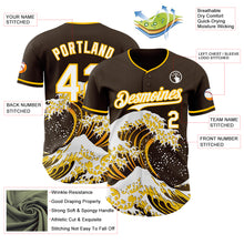 Laden Sie das Bild in den Galerie-Viewer, Custom Brown White-Gold Japanese Wave 3D Pattern Design Authentic Baseball Jersey
