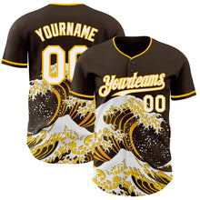 Laden Sie das Bild in den Galerie-Viewer, Custom Brown White-Gold Japanese Wave 3D Pattern Design Authentic Baseball Jersey
