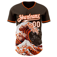 Charger l'image dans la galerie, Custom Brown White-Orange Japanese Wave 3D Pattern Design Authentic Baseball Jersey
