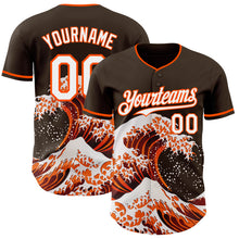Charger l'image dans la galerie, Custom Brown White-Orange Japanese Wave 3D Pattern Design Authentic Baseball Jersey
