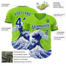 Charger l'image dans la galerie, Custom Neon Green Royal-White Japanese Wave 3D Pattern Design Authentic Baseball Jersey
