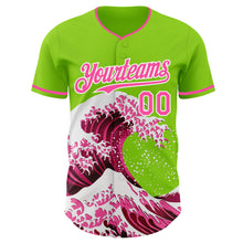 Charger l'image dans la galerie, Custom Neon Green Pink-White Japanese Wave 3D Pattern Design Authentic Baseball Jersey
