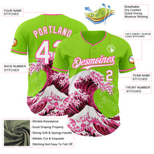 Charger l'image dans la galerie, Custom Neon Green Pink-White Japanese Wave 3D Pattern Design Authentic Baseball Jersey
