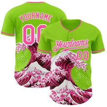 Charger l'image dans la galerie, Custom Neon Green Pink-White Japanese Wave 3D Pattern Design Authentic Baseball Jersey
