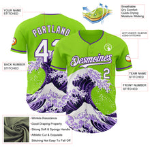 Load image into Gallery viewer, Custom Neon Green Purple-White Japanese Wave 3D Pattern Design Authentic Baseball Jersey
