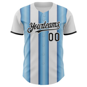 Custom White Black-Light Blue Gradient Vertical Stripe Argentina Style Authentic Baseball Jersey