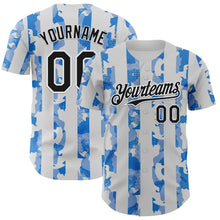 Laden Sie das Bild in den Galerie-Viewer, Custom White Black-Light Blue Stripe Argentina Style Authentic Baseball Jersey
