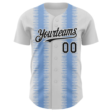 Custom White Black-Light Blue Stripe Argentina Style Authentic Baseball Jersey