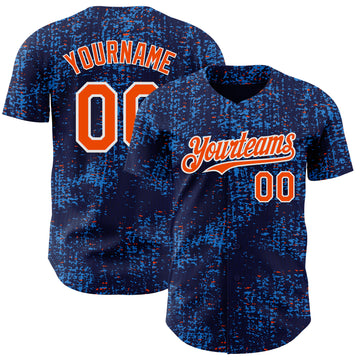 Custom Navy Orange Blue-White France Style Authentic Baseball Jersey