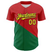 Load image into Gallery viewer, Custom Red Light Yellow Green-Black Portugal Style Authentic Baseball Jersey
