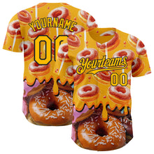 Charger l'image dans la galerie, Custom Gold-Black Ice Cream Donut Foodie Dessert Authentic Baseball Jersey
