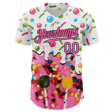 Custom White Pink-Black Ice Cream Candy Lollipops Sweet Sugar Authentic Baseball Jersey