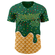 Загрузить изображение в средство просмотра галереи, Custom Kelly Green-Old Gold Ice Cream Waffle Foodie Dessert Authentic Baseball Jersey
