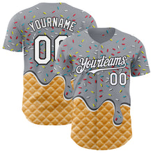 Laden Sie das Bild in den Galerie-Viewer, Custom Gray White-Black Ice Cream Waffle Foodie Dessert Authentic Baseball Jersey
