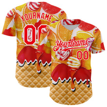 Load image into Gallery viewer, Custom Gold Fire Red-White Candy Ice Cream Waffle Sweet Sugar Authentic Baseball Jersey
