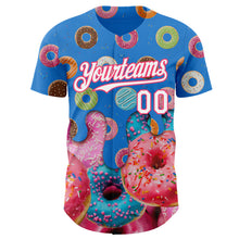 Charger l'image dans la galerie, Custom Electric Blue White-Neon Pink Ice Cream Donut Foodie Dessert Authentic Baseball Jersey
