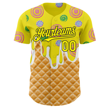 Custom Light Yellow-Black Ice Cream Waffle Donut  Foodie Dessert Authentic Baseball Jersey
