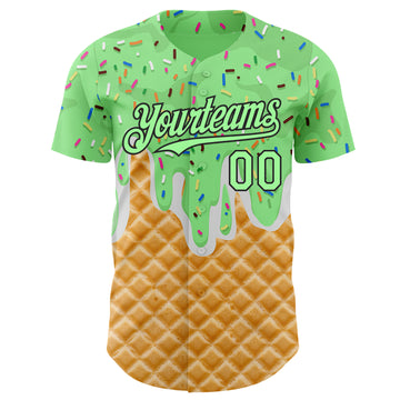 Custom Pea Green-Black Ice Cream Waffle Foodie Dessert Authentic Baseball Jersey